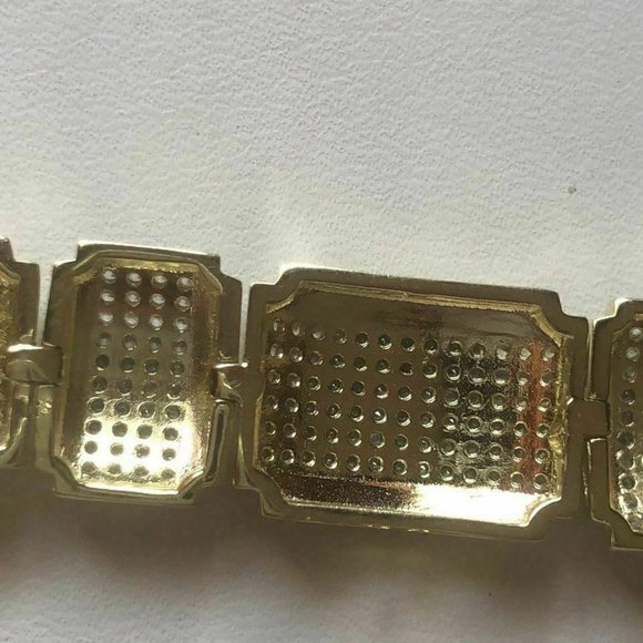 Mens Custom Bracelet 14k Yellow Gold Plated Solid 925 Silver Simulated Diamonds - Picture 10 of 10